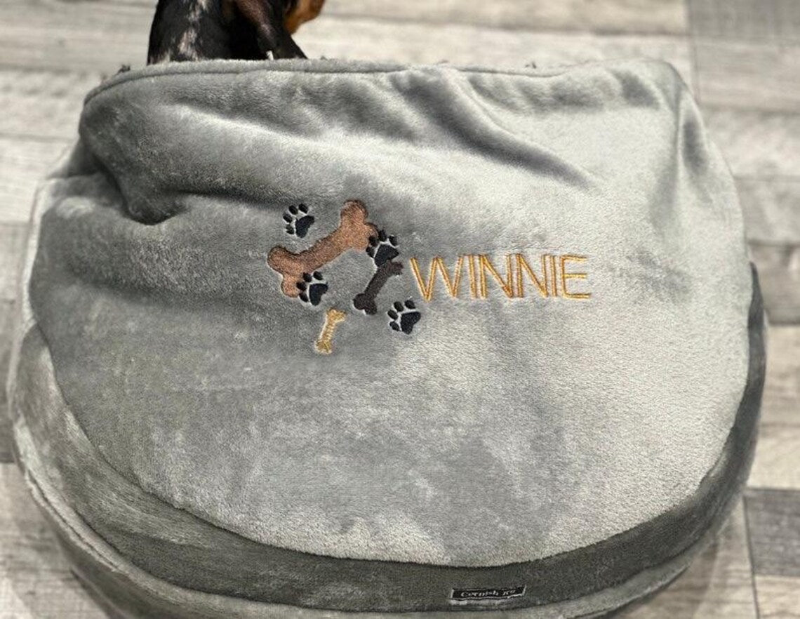 Personalized Dachshund Snuggle Bed Cave: Sherpa Fleece Dog Cuddle Bed