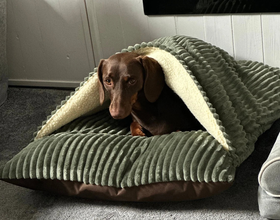 Corduroy Dog Bed Cave: Personalized Snuggle Sack Sleeping Bag