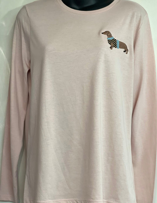 Embroidered Dachshund Long Sleeve T-Shirt: Dog Lover Gift