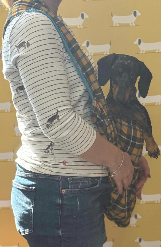 Dachshund sling  ,Dog sling carrier ,small dog sling bag , puppy sling carrier ,pet sling carrier ,Cornish tartan sling carrier