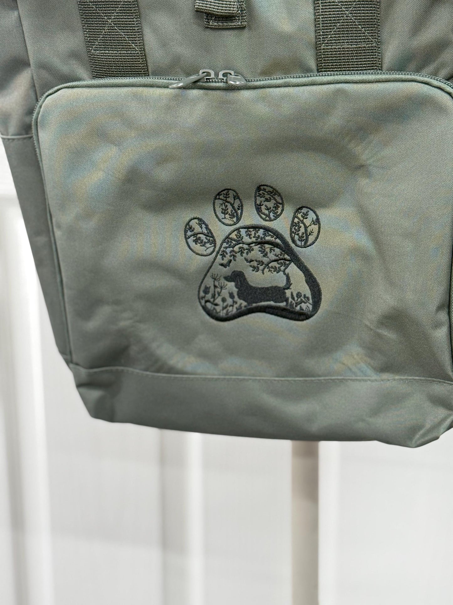 Dachshund Embroidered Roll Top Rucksack: Recycled Polyester Dog Lover Gift