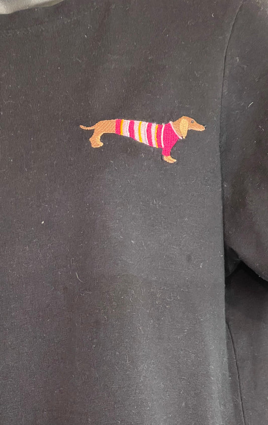 Embroidered Dachshund T-Shirt: Cotton Doxie Lover Top