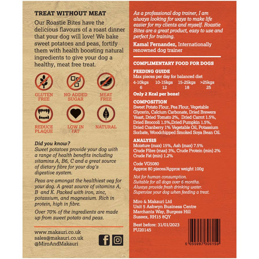 Vegan Dog Treats - Maks Patch "Roastie Bites" Training Dog Treats - 100g