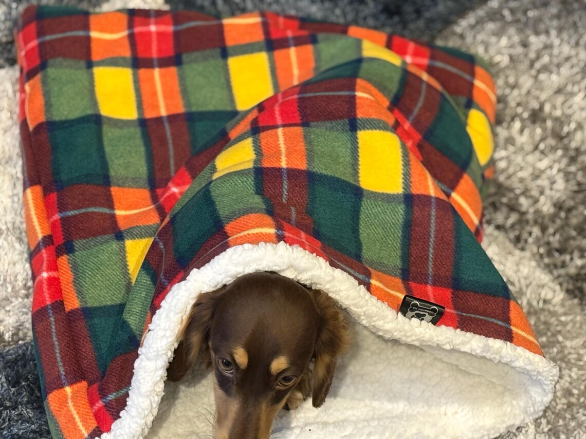 Padded Polar Fleece Dog Snuggle Sack: Dachshund Burrow Bed.