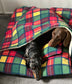 Fleece Dog Bed Cave: Snuggle Sack with Sherpa Lining.