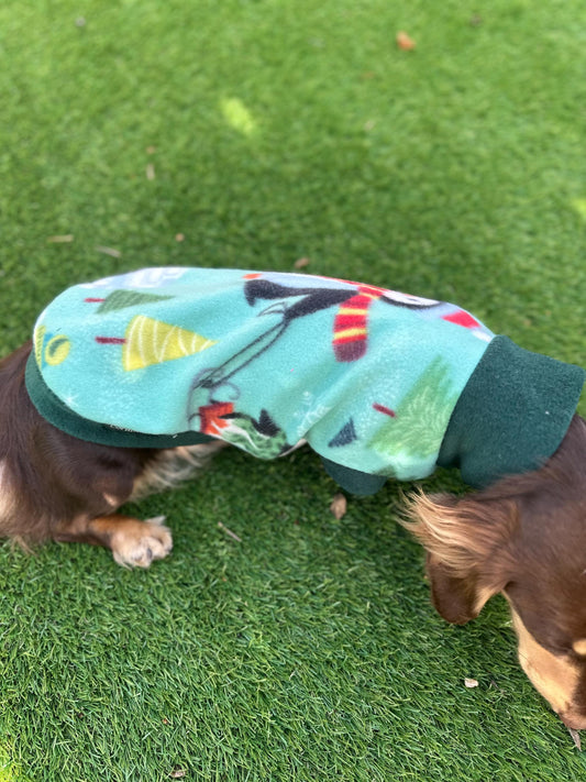 Dachshund Christmas Fleece Jumper: Water & Mud Repellent Dog Coat