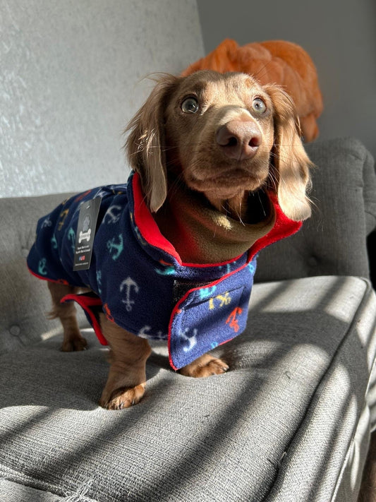Dachshund Fleece Dog Coat: Double Layered, Harness Hole, Handmade