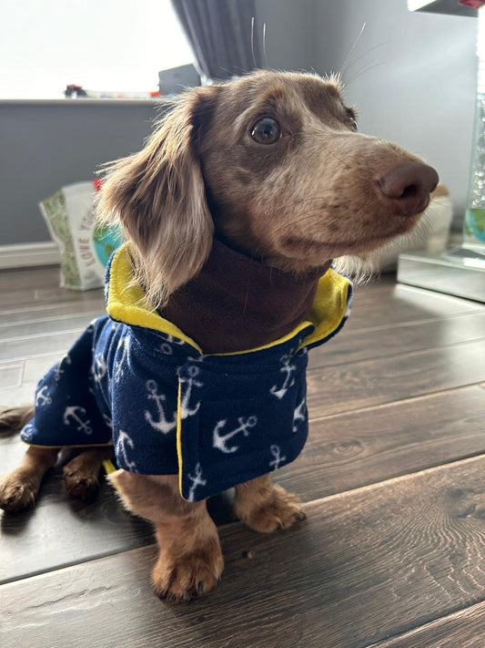 Dachshund Fleece Dog Coat: Double Layered, Harness Hole, Handmade