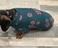 Dachshund Cooling Top: Pink Flowers on Emerald Green Viscose
