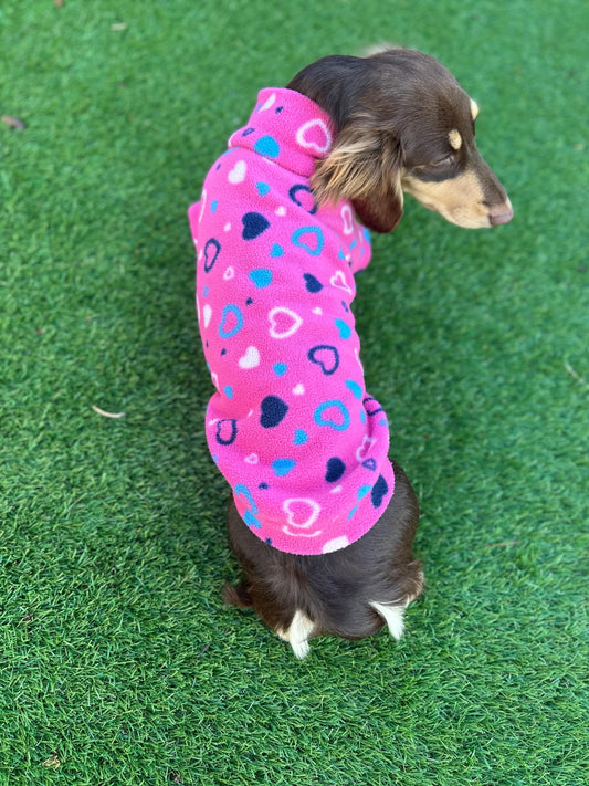 Dachshund Heart Fleece Dog Coat: Water Repellent, Breathable Jumper