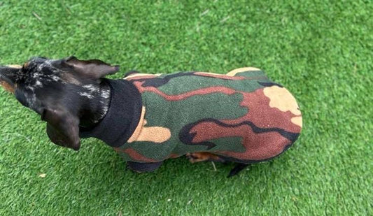 Camouflage Dachshund Fleece Jumper: Breathable, Warm Dog Jacket
