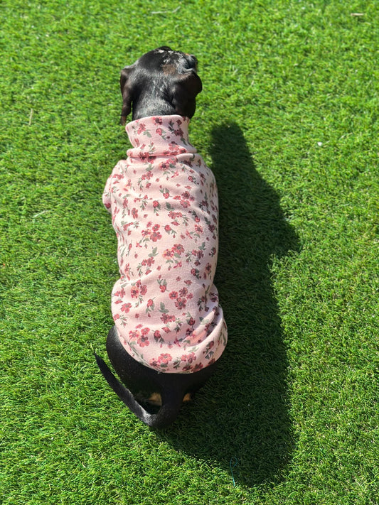 Floral Dachshund Fleece Jumper: Washable Dog Sweater