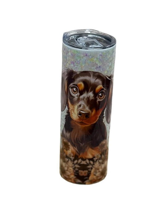 Dachshund 20oz Skinny Tumbler: Long-Haired Wiener Dog Gift