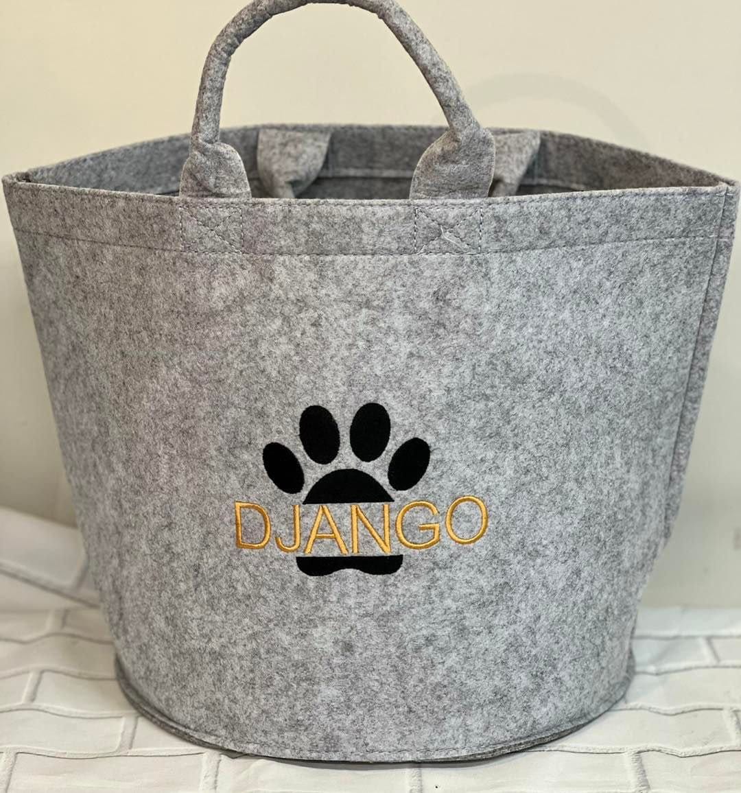 Personalized Dog Toy Basket: Felt Storage with Paw Print