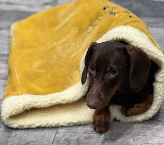 Personalised dog snuggle sack ,Pet snuggle sack, puppy warmer,dachshund snuggle sack ,fleece blanket