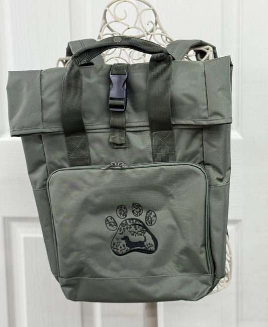 Dachshund Embroidered Roll Top Rucksack: Recycled Polyester Dog Lover Gift