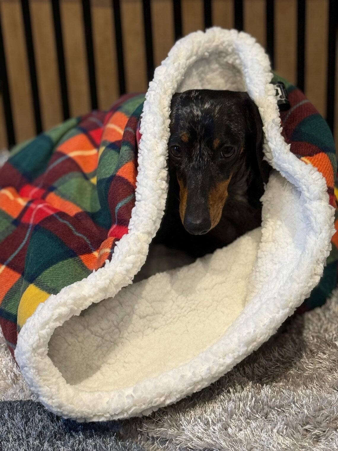 Padded Polar Fleece Dog Snuggle Sack: Dachshund Burrow Bed.