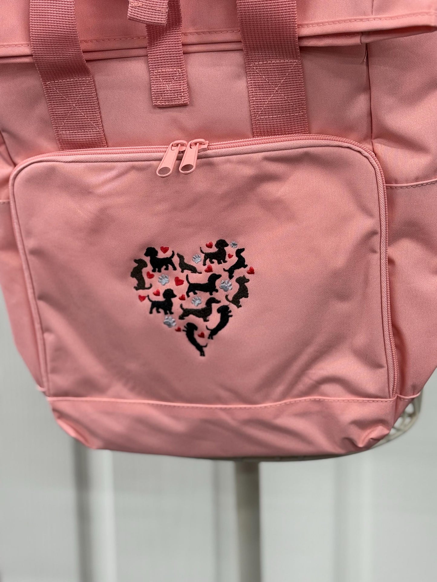 Embroidered Dachshund Roll Top Backpack: Recycled Polyester Rucksack