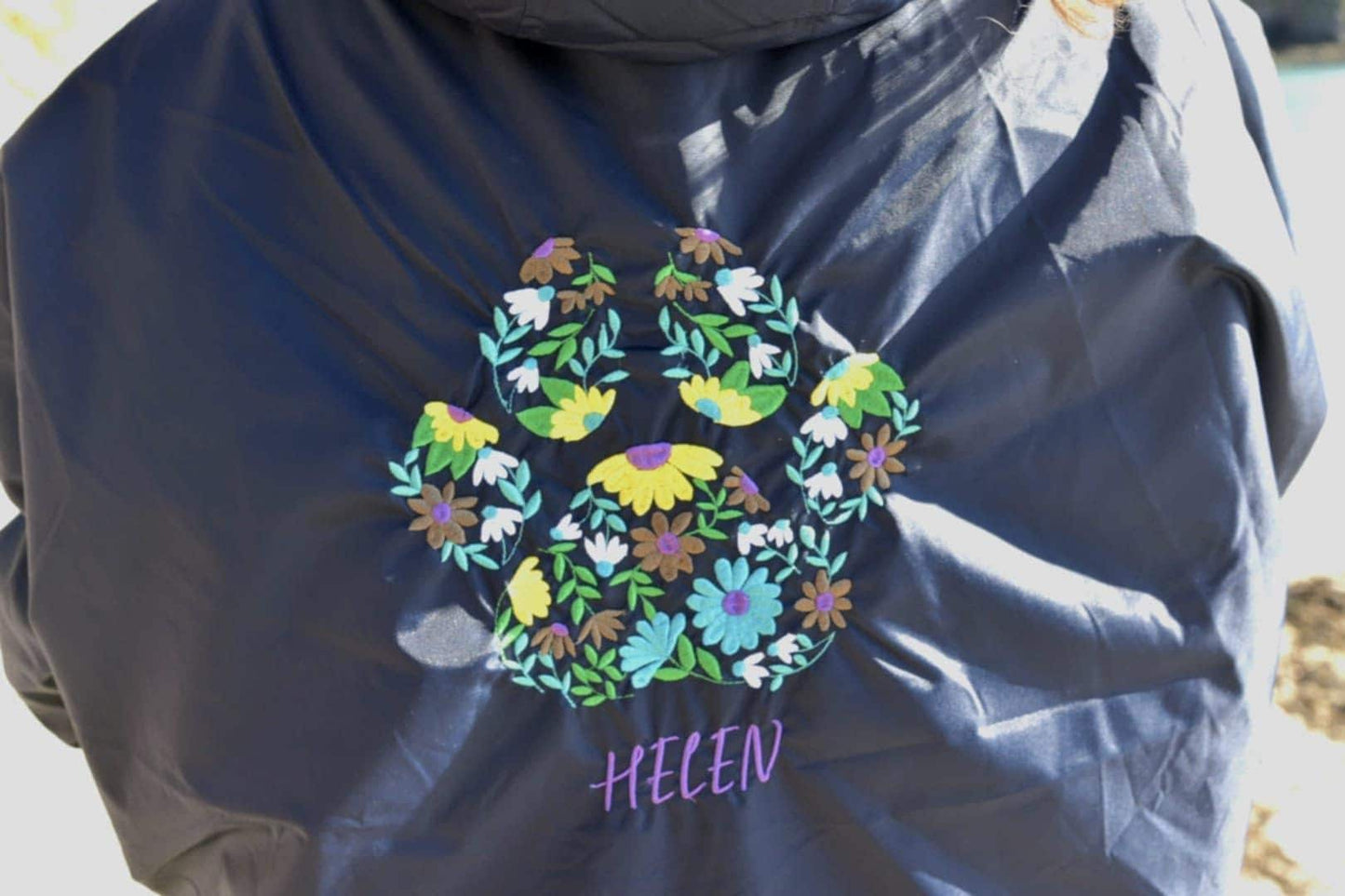 Floral Paw Print Embroidered Dry Robe: Waterproof Dog Walker Coat
