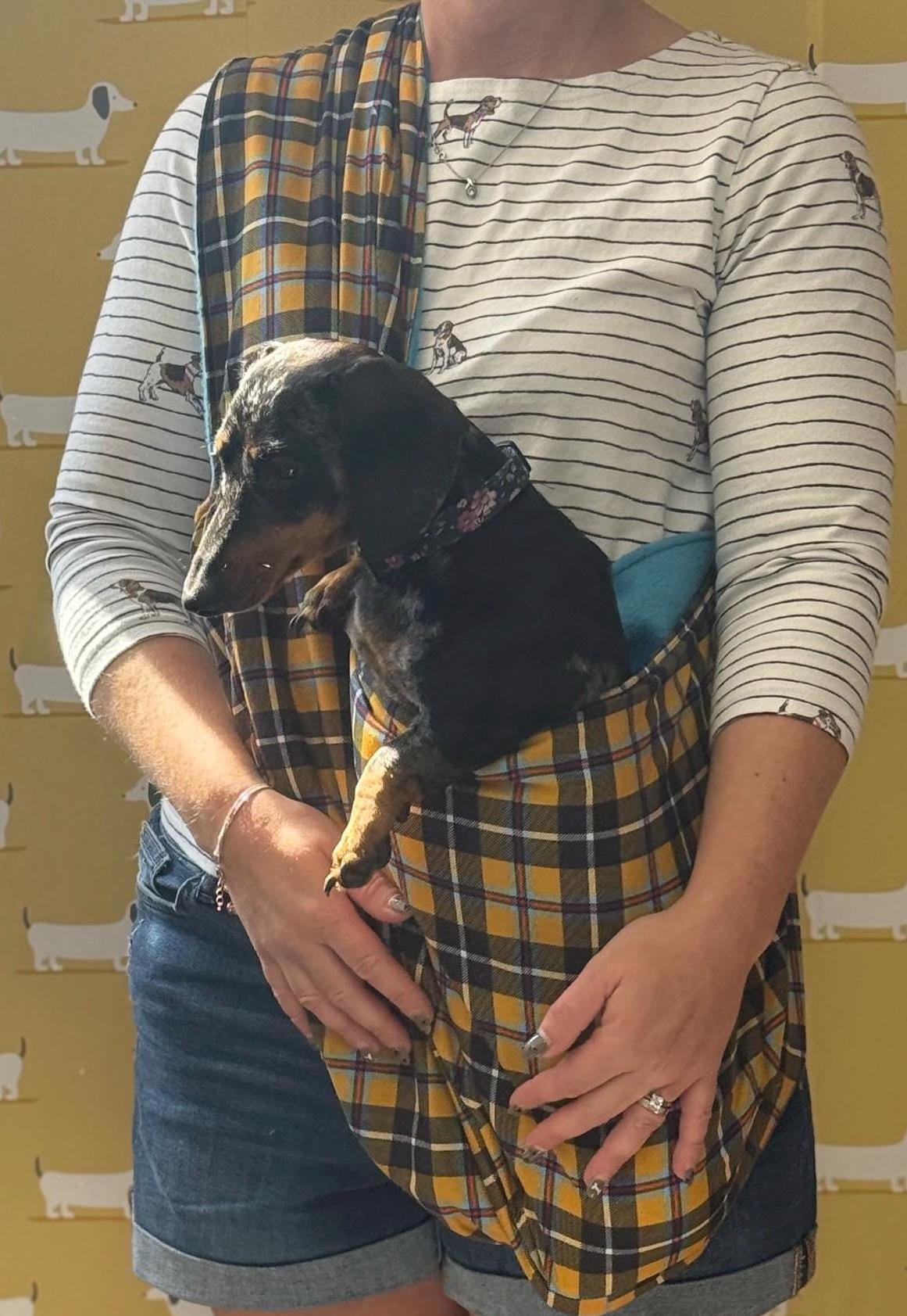 Dachshund sling  ,Dog sling carrier ,small dog sling bag , puppy sling carrier ,pet sling carrier ,Cornish tartan sling carrier