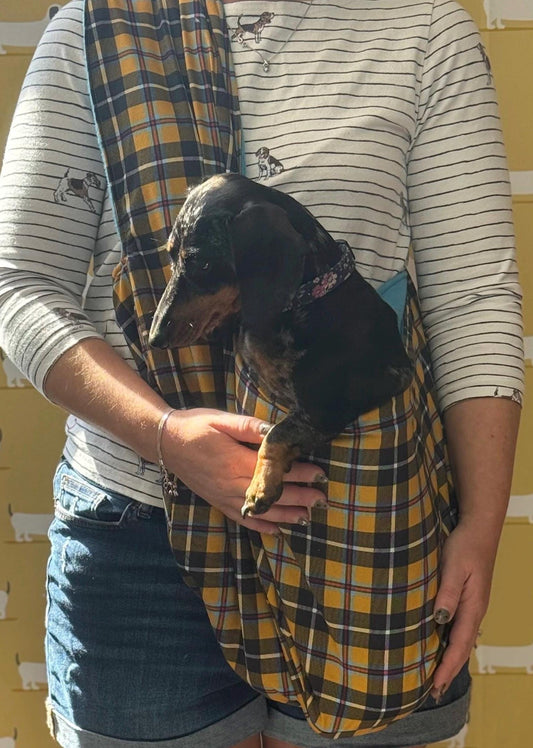 Dachshund sling  ,Dog sling carrier ,small dog sling bag , puppy sling carrier ,pet sling carrier ,Cornish tartan sling carrier