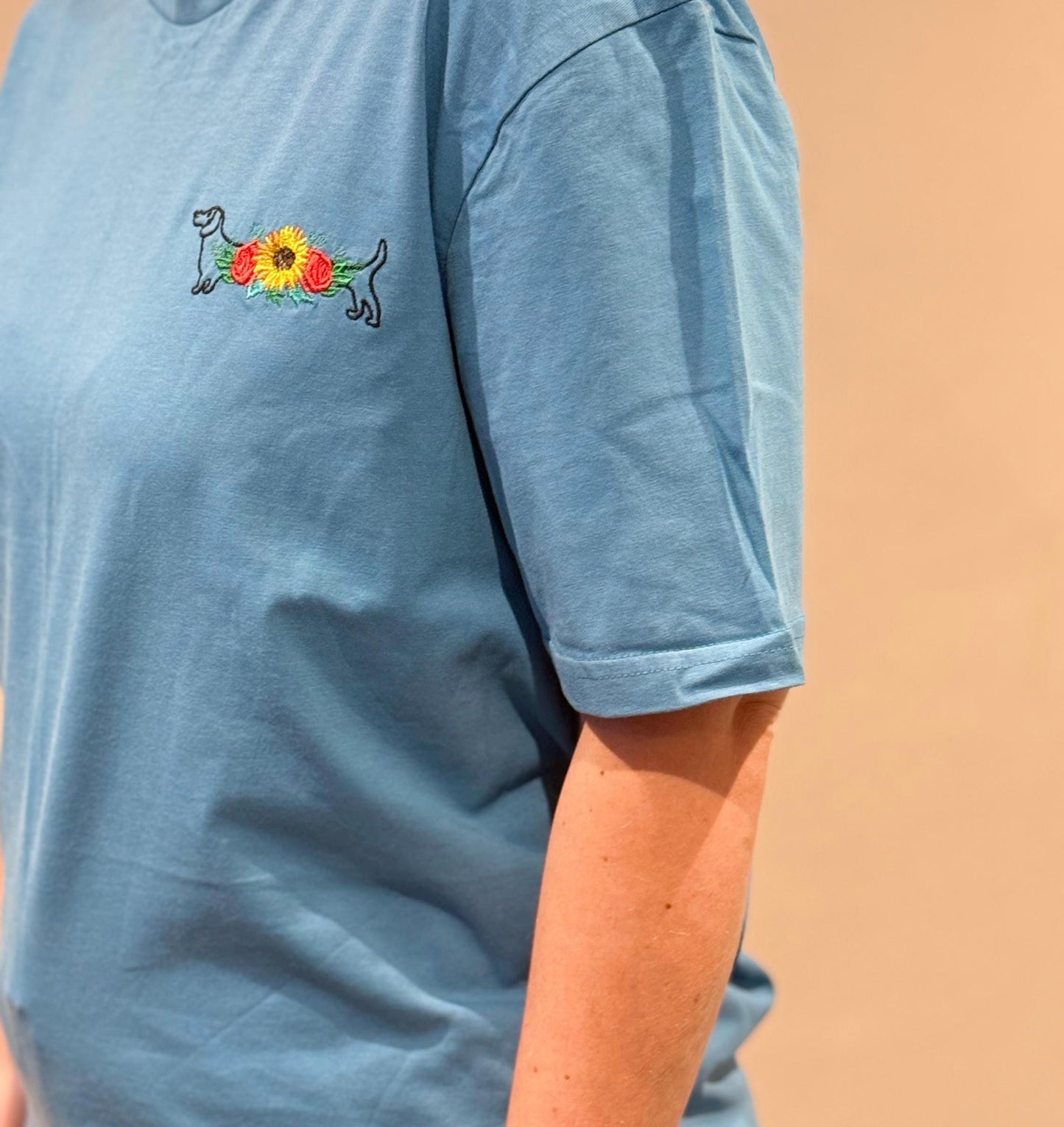 Embroidered Dachshund T-Shirt: Floral Doxie Lover Tee