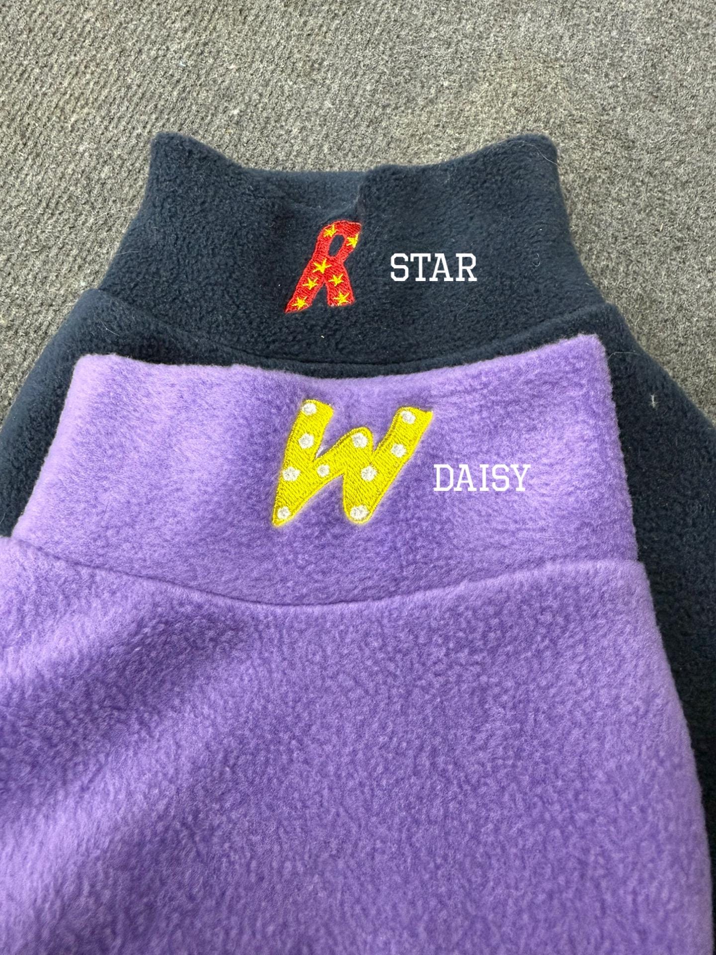 Embroidered Initial Dachshund Fleece Jumper: Water Repellent Dog Coat