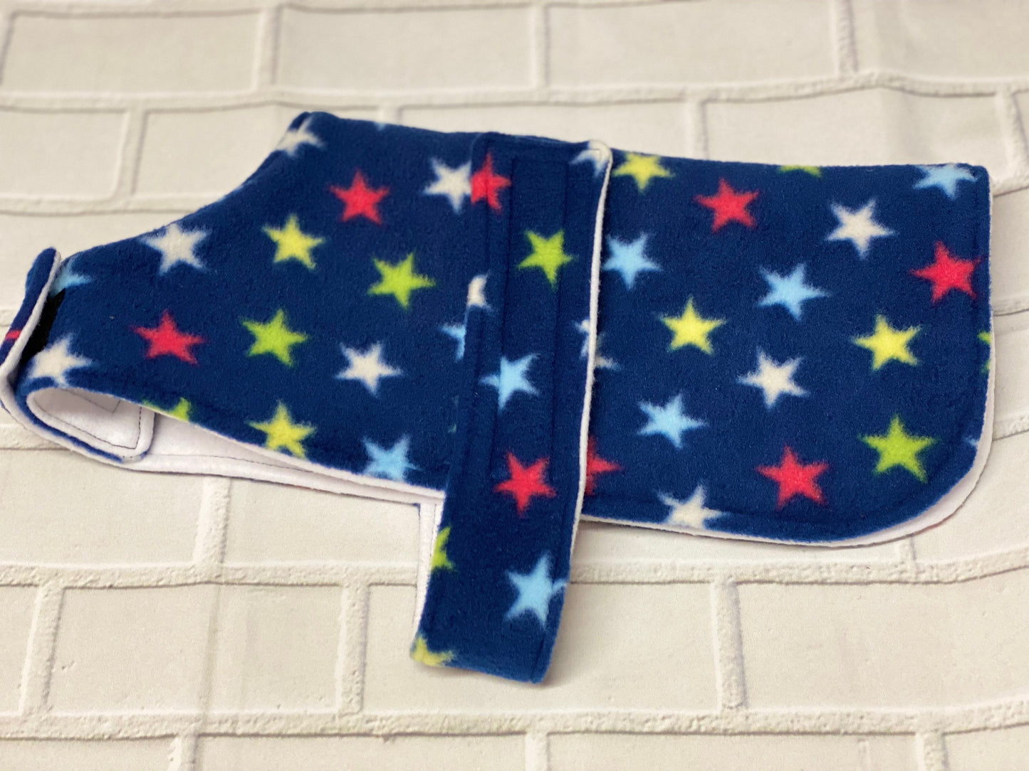 Dachshund Fleece Dog Coat: Navy Star Print, Water Repellent