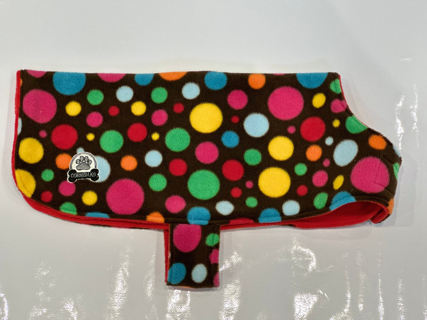 Polka Dot Fleece Dachshund Dog Coat: Water Repellent, Handmade