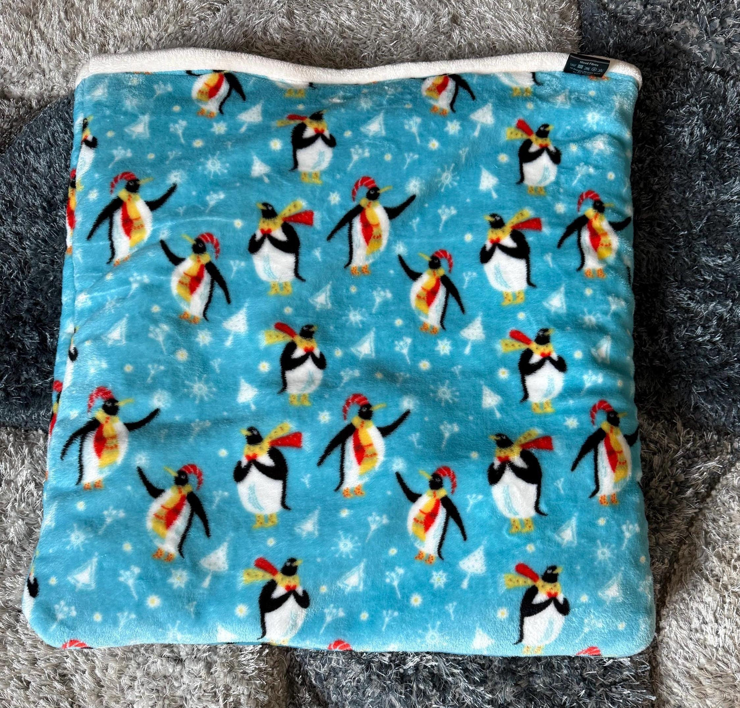 Christmas Penguin Fleece Dog Snuggle Sack: Padded Dachshund Bed