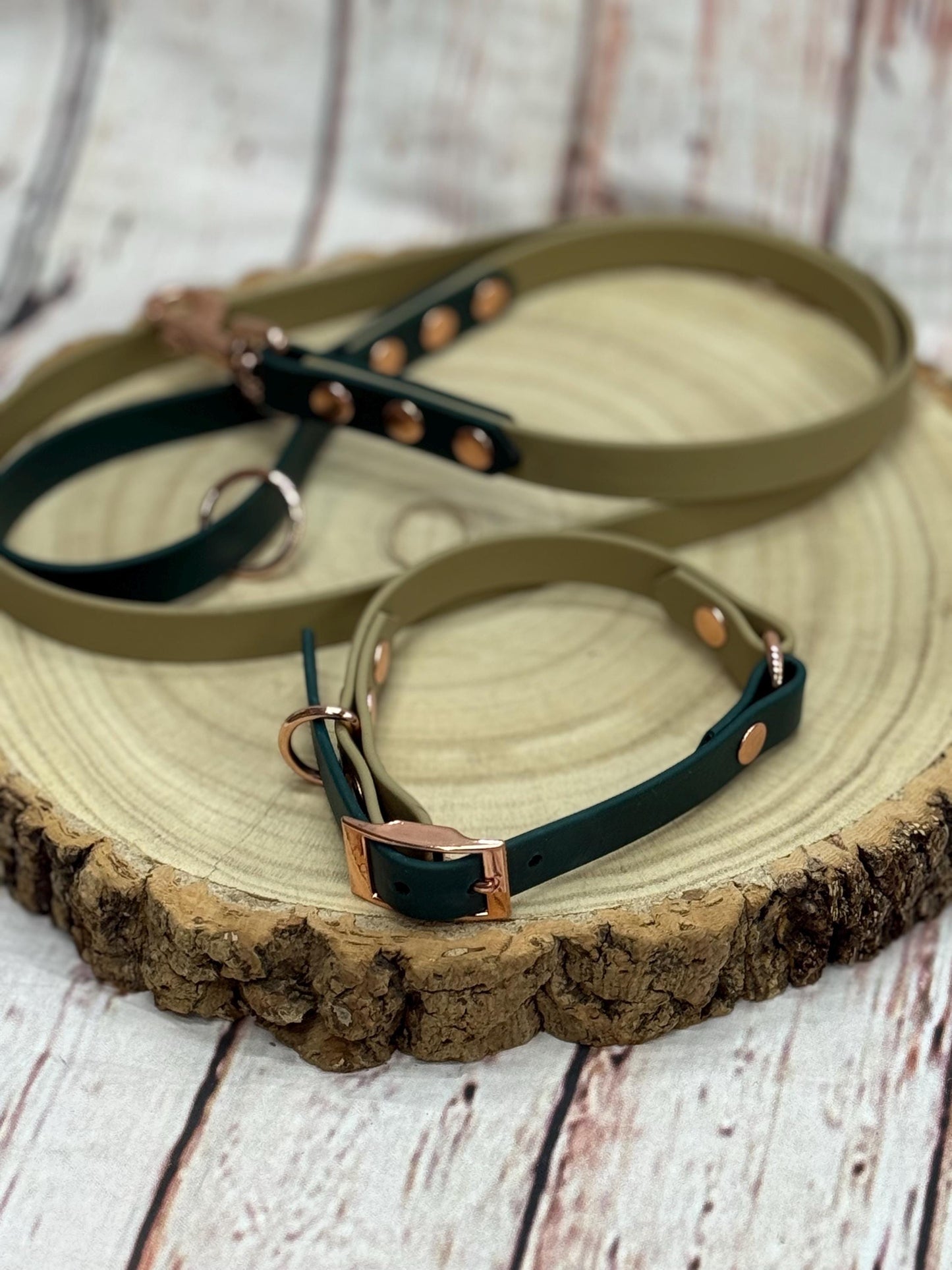 Waterproof Biothane Dog Collar & Lead Set: Rose Gold Hardware