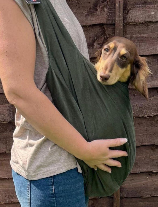 Needlecord Dachshund Dog Sling Carrier: Fleece Lined, Swivel Hook