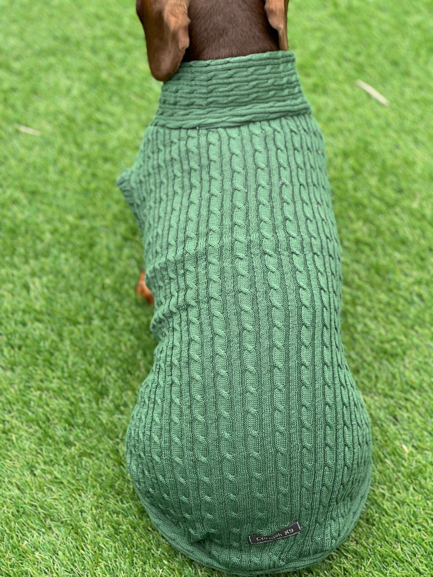 Cable Knit Dachshund Jumper: Soft Jersey Fleece, Cornish K9