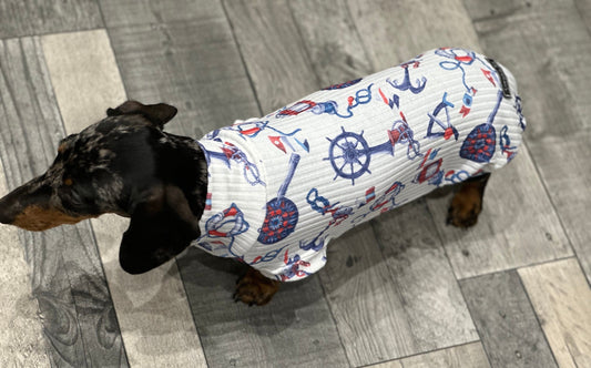 Nautical Anchor Print Dachshund Jumper: Rib Jersey Cooling Top