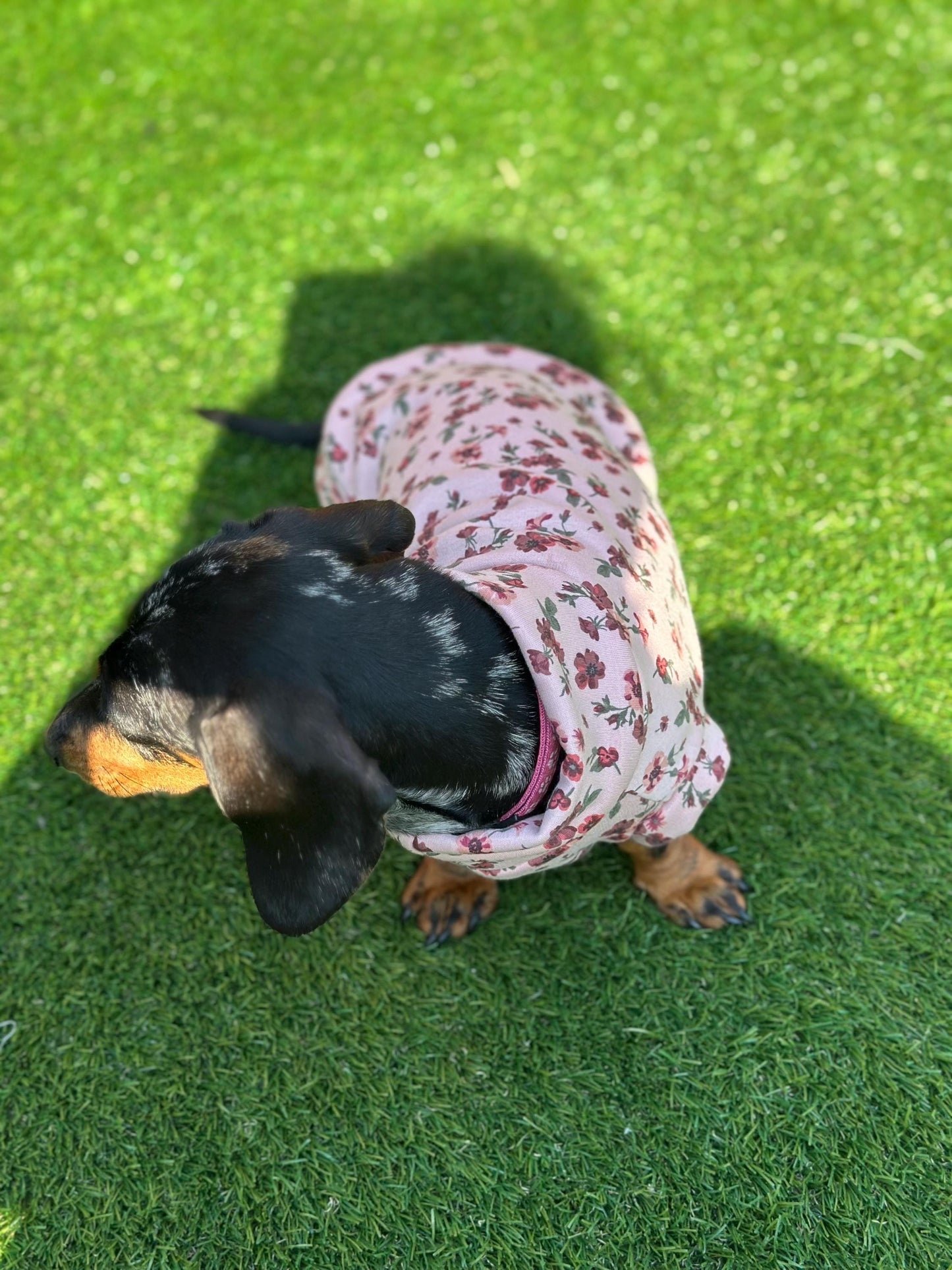 Floral Dachshund Fleece Jumper: Washable Dog Sweater