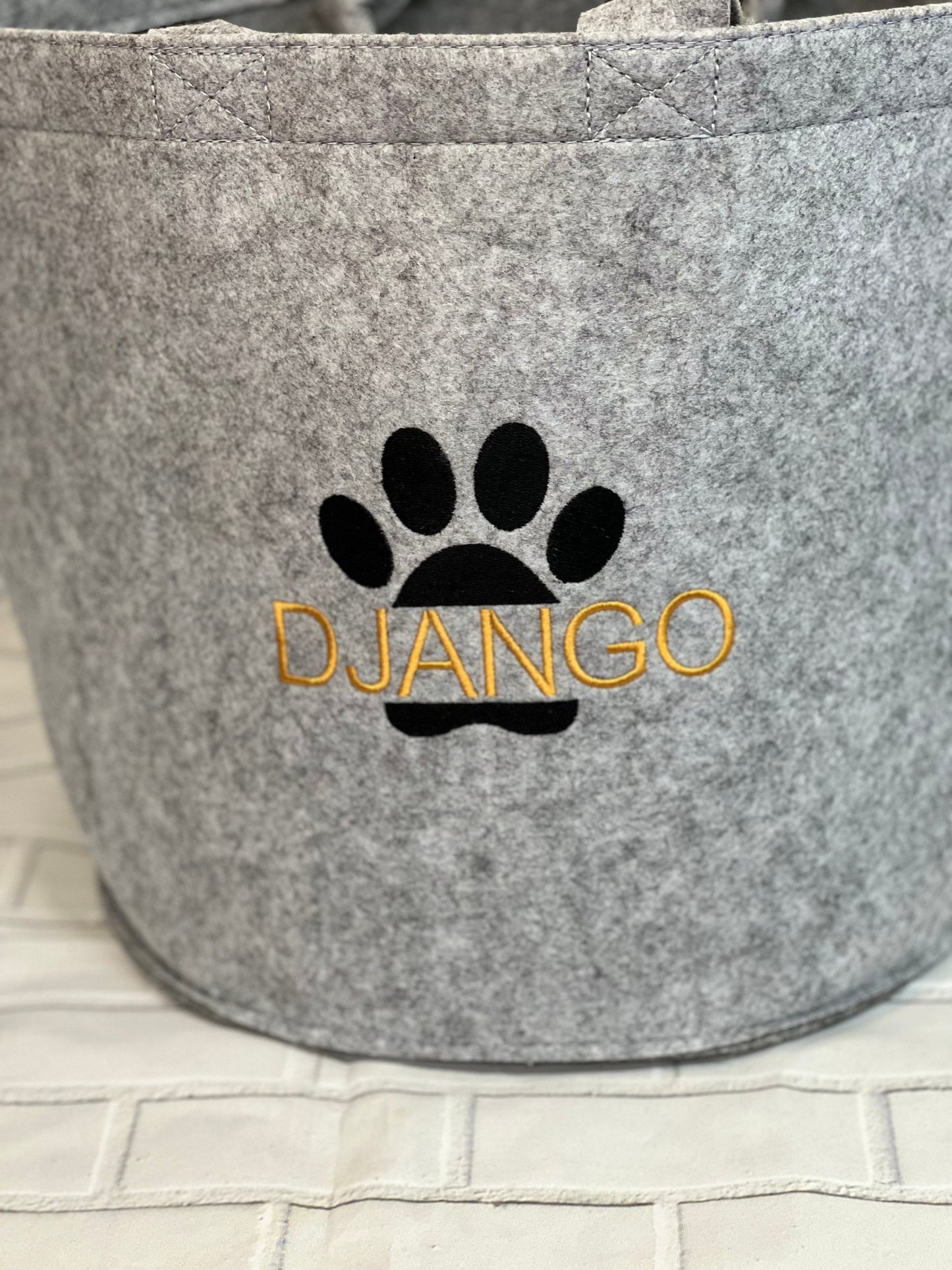 Personalized Dog Toy Basket: Felt Storage with Paw Print