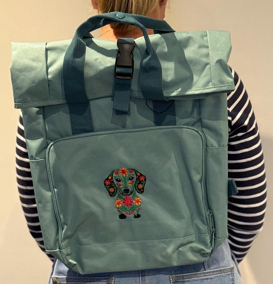 dachshund roll top backpack,dachshund rucksack,dachshund gift,dachshund bag,sausage dog ,daxie lover