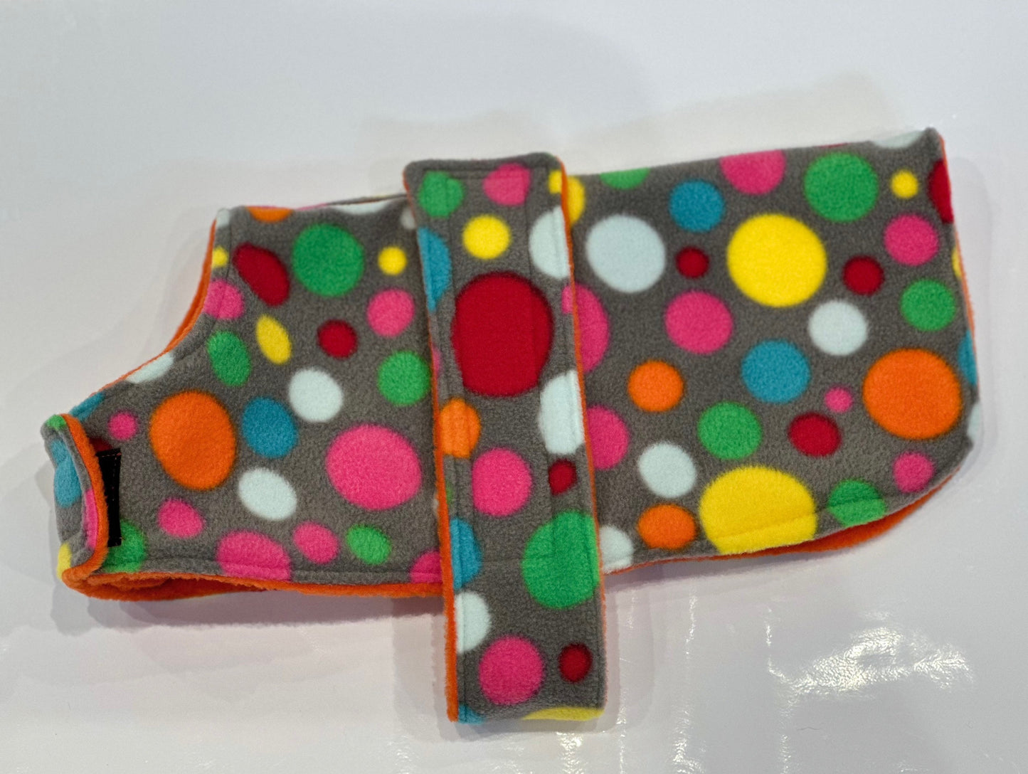 Polka Dot Dachshund Fleece Dog Coat: Water & Mud Repellent