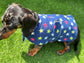 Dachshund Fleece Dog Coat: Navy Star Print, Water Repellent