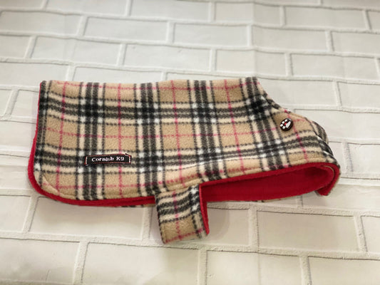 Tartan Fleece Dachshund Dog Coat: Water Repellent, Harness Hole