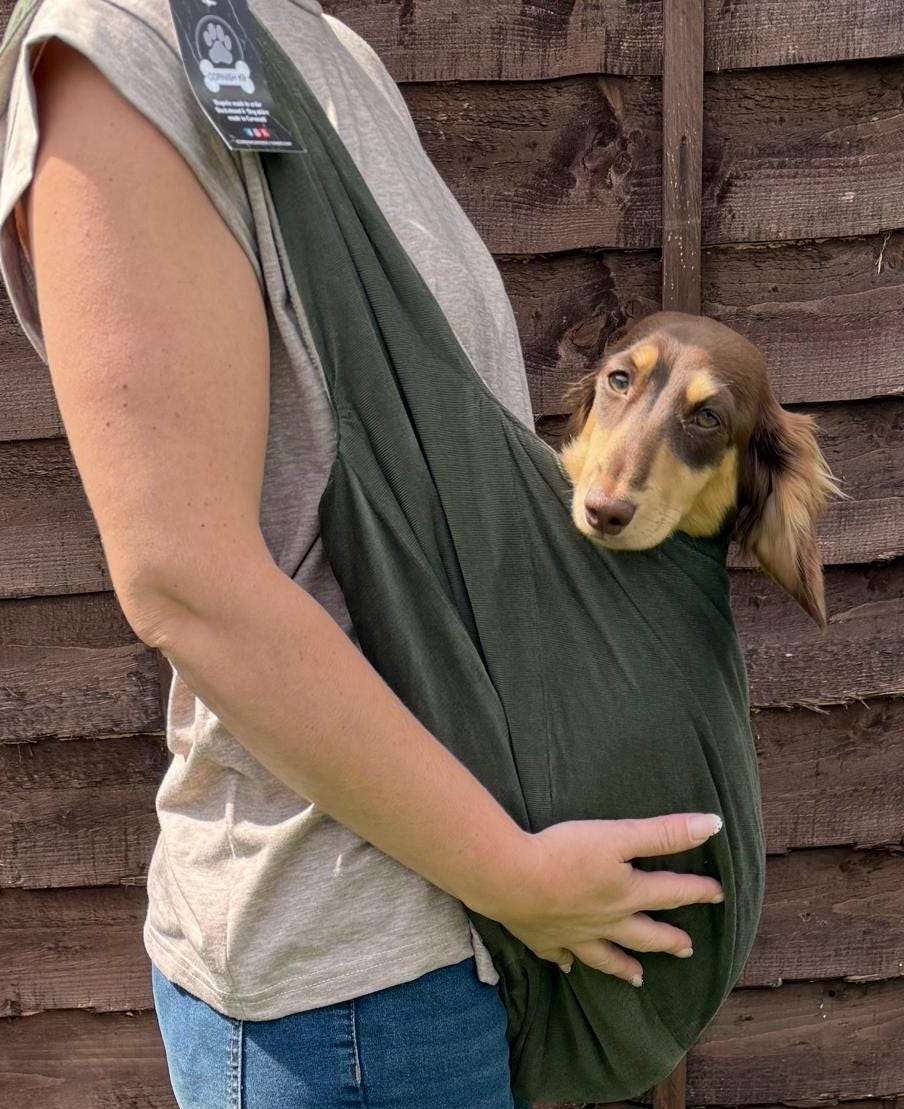Needlecord Dachshund Dog Sling Carrier: Fleece Lined, Swivel Hook
