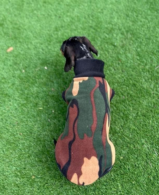 Camouflage Dachshund Fleece Jumper: Breathable, Warm Dog Jacket