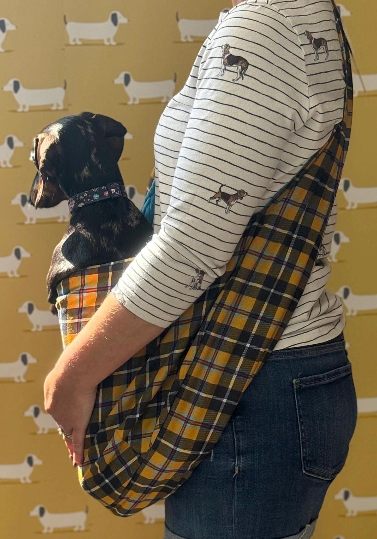 Dachshund sling  ,Dog sling carrier ,small dog sling bag , puppy sling carrier ,pet sling carrier ,Cornish tartan sling carrier