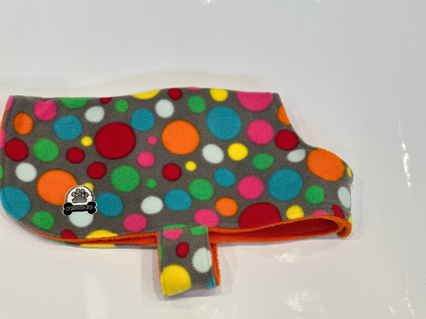 Polka Dot Dachshund Fleece Dog Coat: Water & Mud Repellent