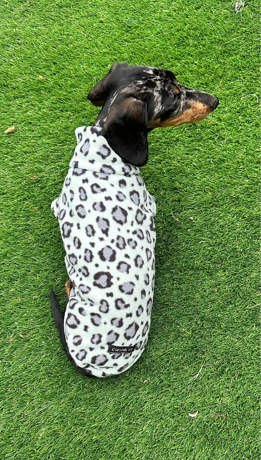 Leopard Print Dachshund Fleece Jumper: Water Repellent Dog Suit