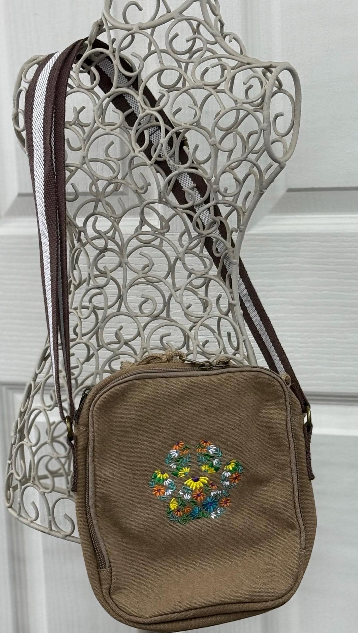Embroidered Paw Print Canvas Crossbody Bag: Dog Walker Gift