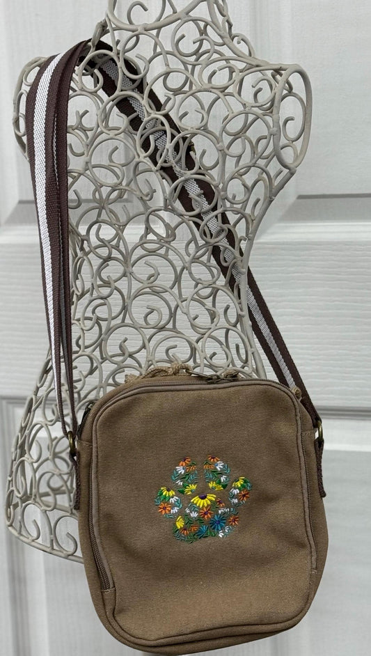 Embroidered Paw Print Canvas Crossbody Bag: Dog Walker Gift