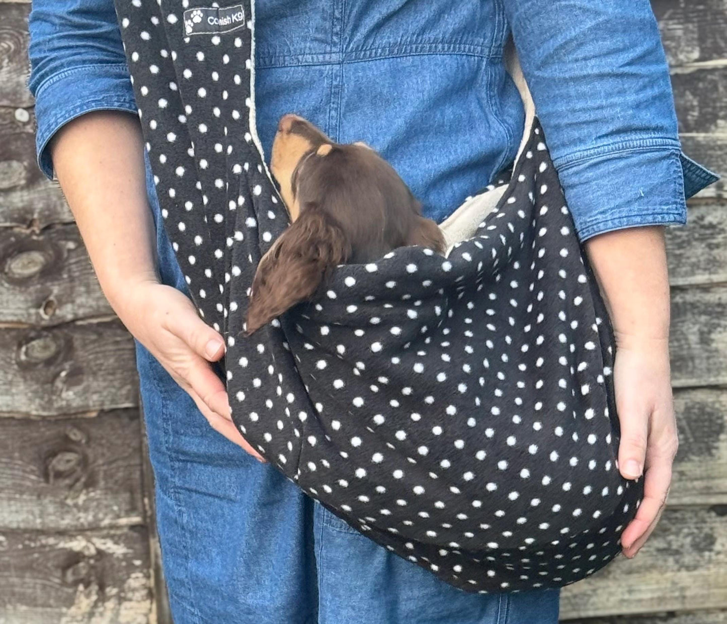 Dachshund polka dot sling  ,Dog sling carrier ,small dog sling bag , puppy sling carrier ,pet sling carrier