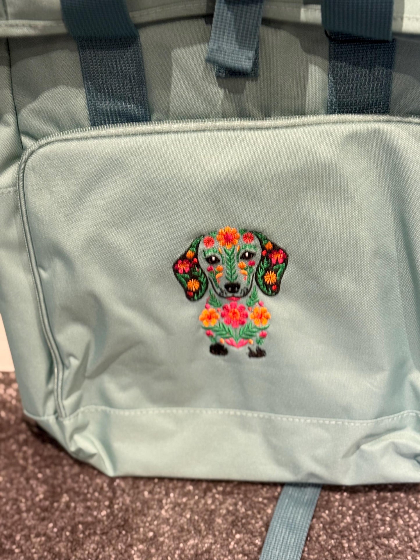 Embroidered Dachshund Roll Top Rucksack: Recycled Polyester Dog Backpack