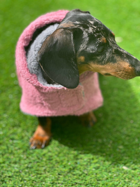 Dachshund Drying Robe: Absorbent Cotton Terry Dog Towel with Hood